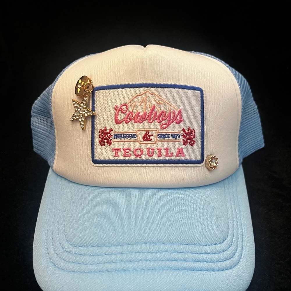 Blue and White Trucker Hat with Embroidery - Picture 1 of 3